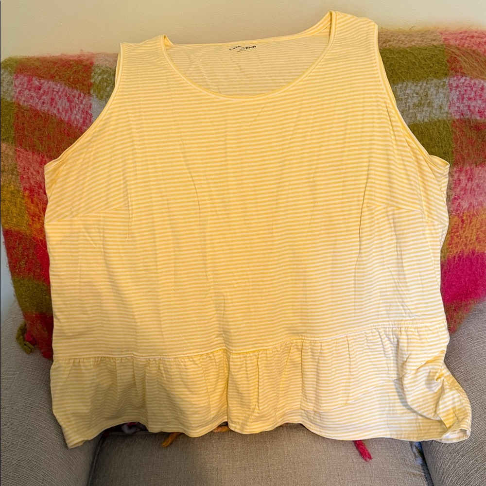 NWOT Lands End Pale Yellow Striped Ruffle Tank Top